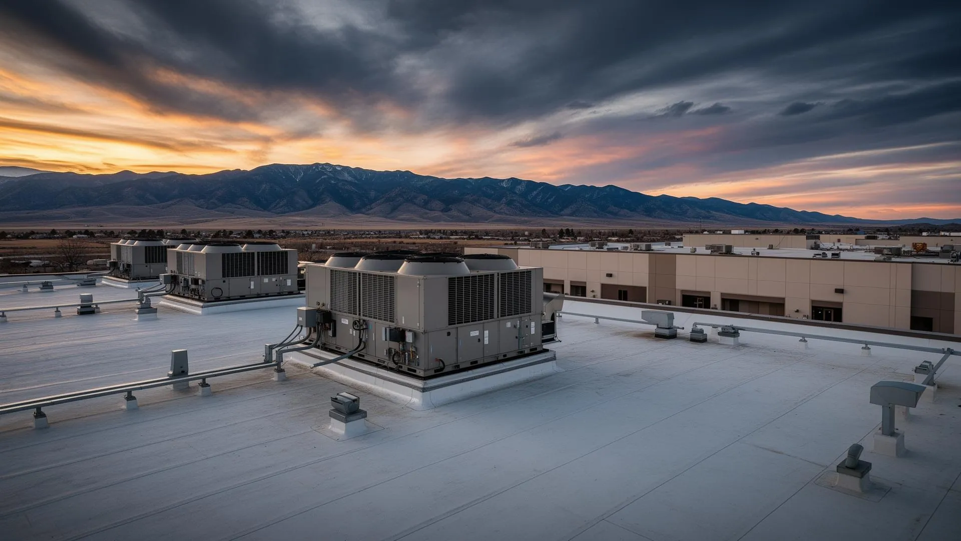 Commercial rooftop HVAC units serviced by Accutemp in Northern Colorado
